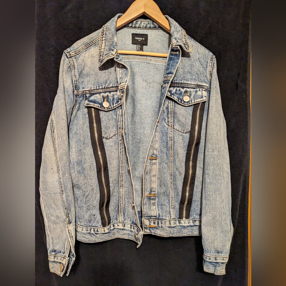 H&M distressed denim jacket. Hand painted Beauty & The Beast. Men's small